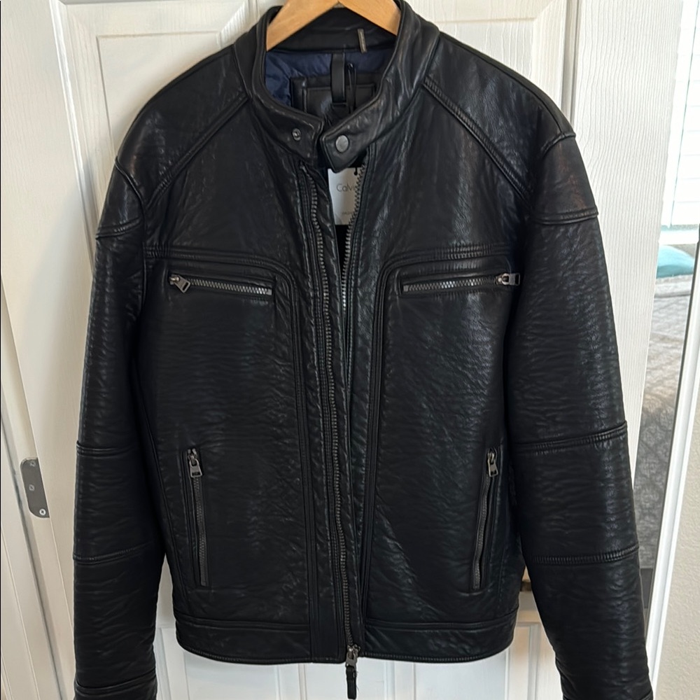 Calvin Klein Black new Leather Jacket